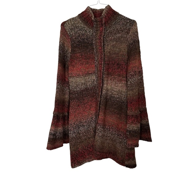 Prana Cardigan Ombre Earth Tones Longline Knit Bell Sleeves Fit & Flare Size M - Picture 1 of 12